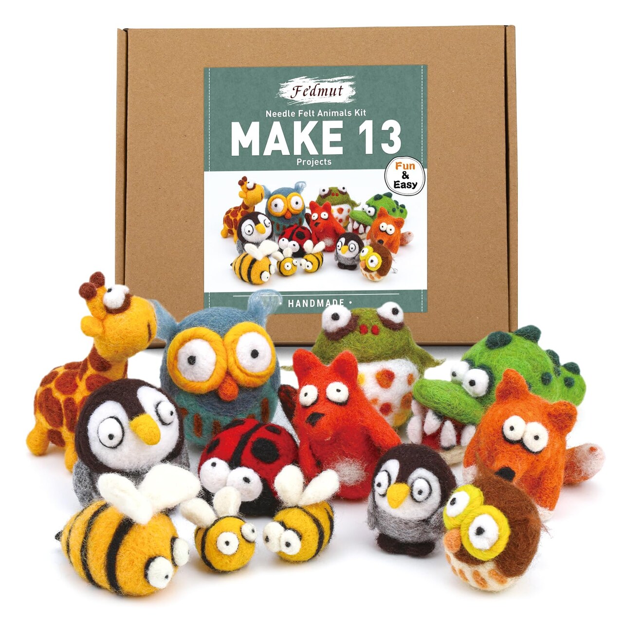 Needle Felting Kit - 13Pcs Needle Felting Kit for Beginners with Wool Roving, Felting Pad, Felting Needles for Starters DIY Craft Animal Home Deco Birthday Gift